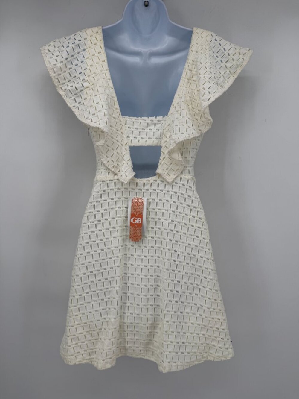 GB Textured Flutter Sleeve Open Back Fit & Flare Mini Dress Cottagecore M NWT